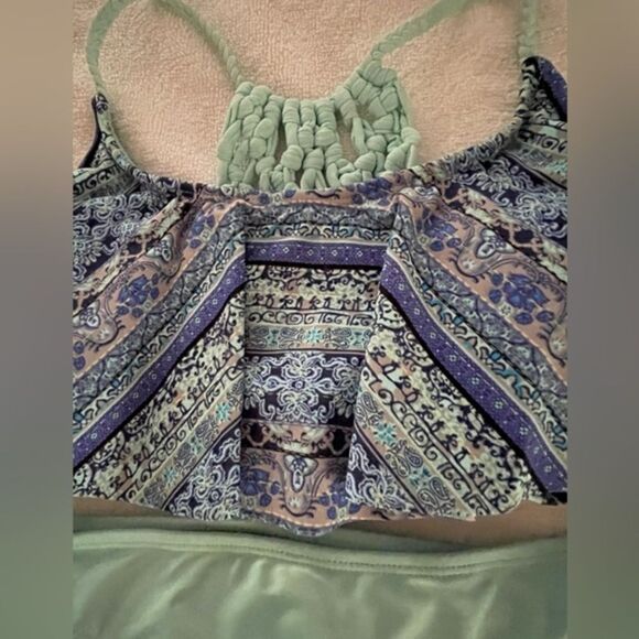 Girls medium turquoise southwest design ruffle flounce macrame Boho bikini - Picture 3 of 14